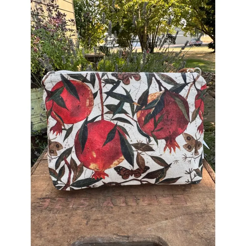 Pomegranate Red Canvas Makeup Bag 9 x 6 Pouch Colorful Fruit Travel Bag NEW!